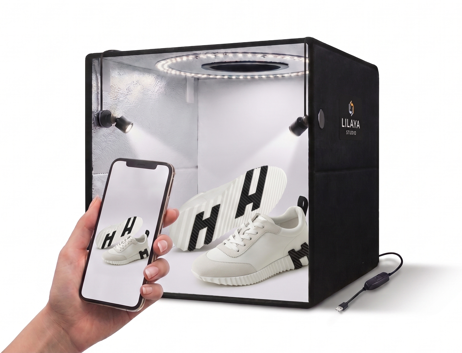 Sneakers photographiées avec la photobox